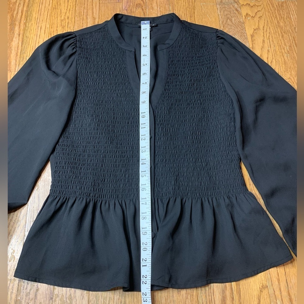 Dynamite Black Smocked Peplum Blouse - Long Balloon Sleeve XS - Picture 6 of 8